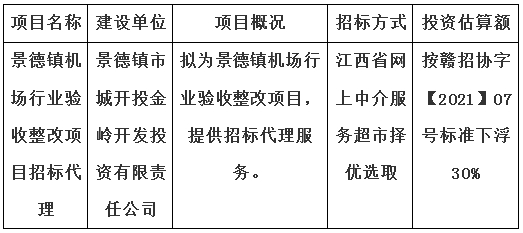 景德鎮機場行業驗收整改項目招標代理計劃公告